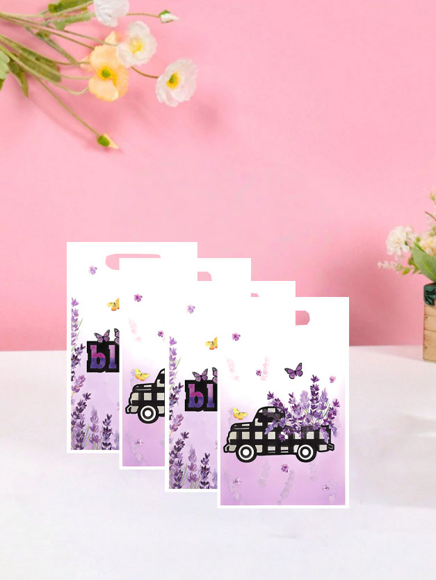 Party Games At Wedding - 20 ชิ้น/40 ชิ้น ถุงของขวัญสีม่วงลายดอกไม้และผีเสื้อ, ลาเวนเดอร์, ลายตัวอักษรบลูม,