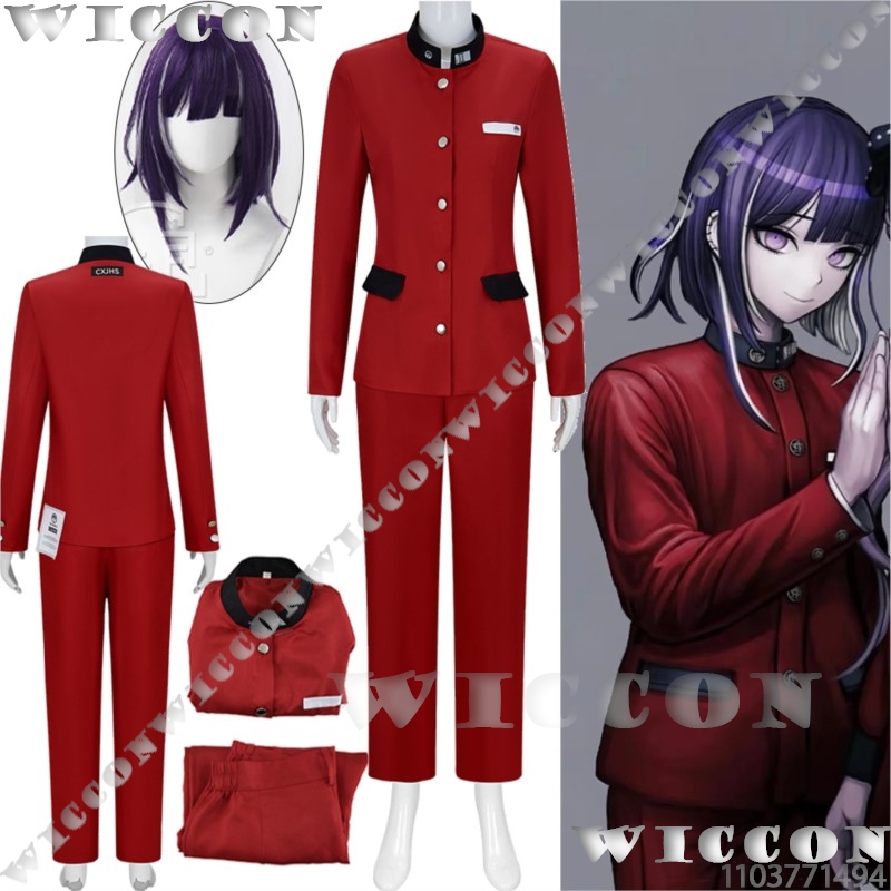 Party Games School - Tsukumo Imaร้อยเกมคอสเพลย์สายสีแดงชุดนักเรียนชุดนักเรียนวิกผมสีม่วงฮาโลวีนCarnival Party Manเสื้อผ้าCos Prop
