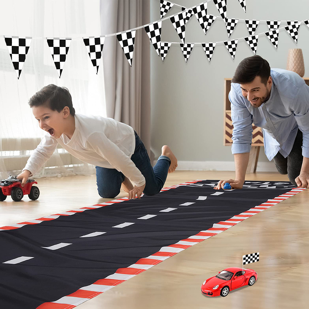 Party Games No Supplies - แผ่นปูสำหรับวิ่งบนพื้นสนามแข่งแบบลากสำหรับรถแข่งของเล่นลู่วิ่งถนนแข่งรถทางรันเวย์อุปกรณ์ตกแต่งรถวันเกิด